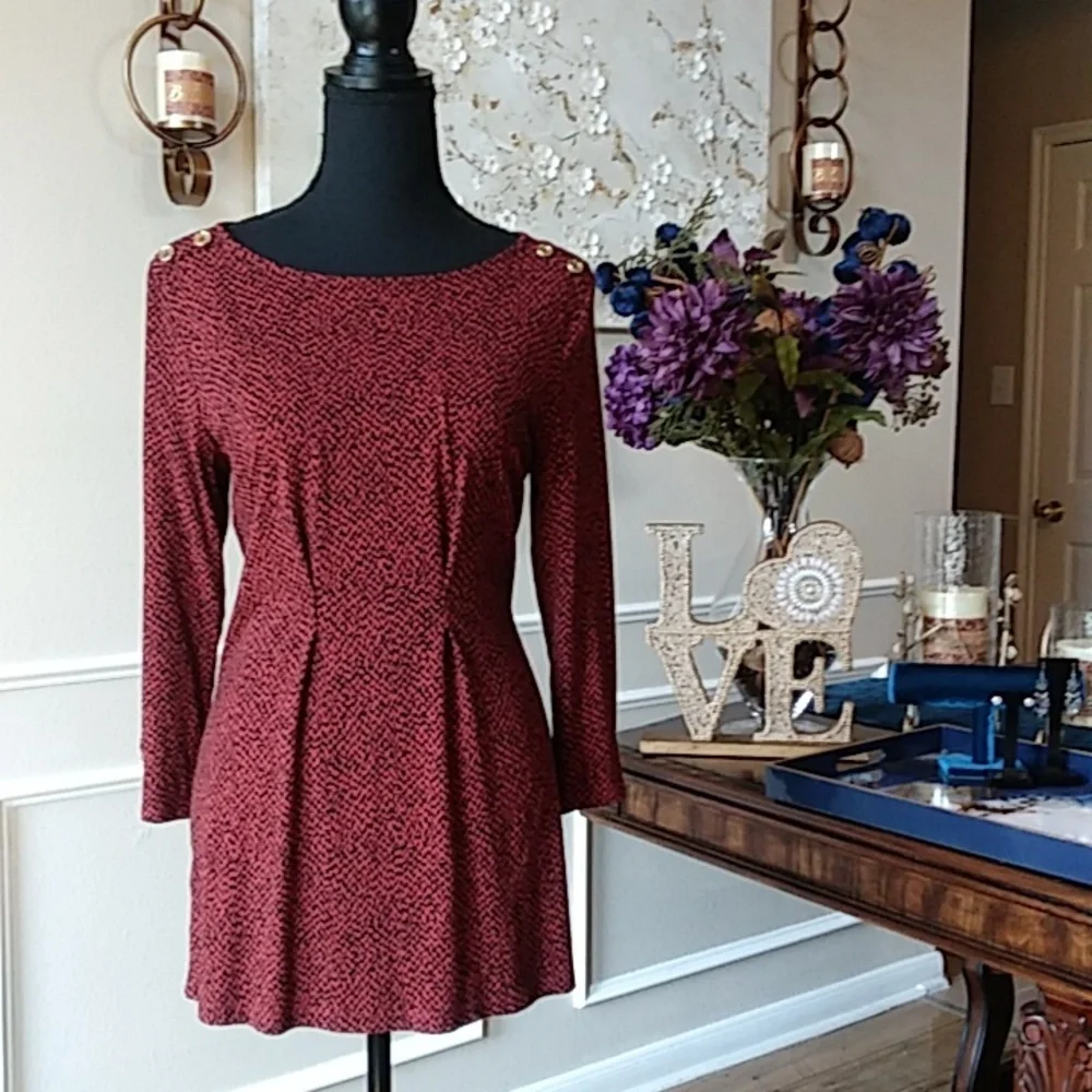 NWOT Liz Claiborne Dark Orange With Black Prints 3/4 Sleeves Tunic Top. Size S - Picture 5 of 17